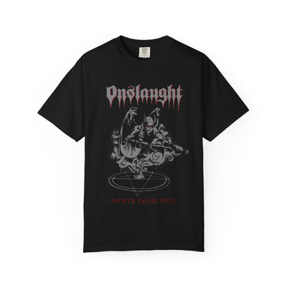 Onslaught Power From Hell Album Artwork T-shirt | Thrash metal band logo tee