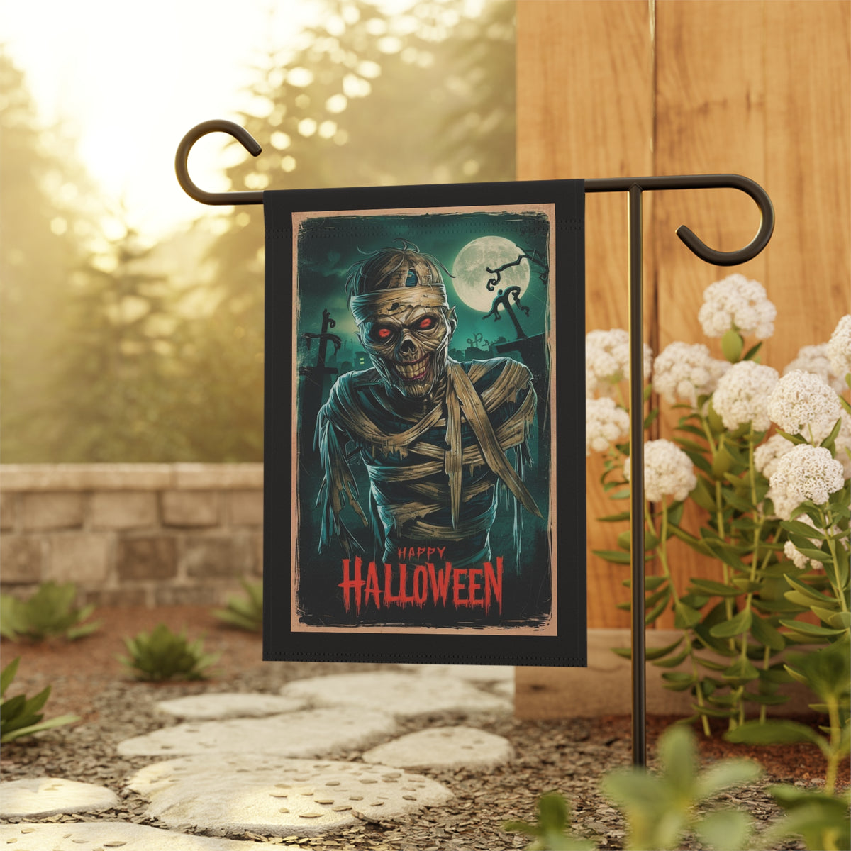 Bandera de jardín de momia zombi para Halloween feliz | Estandarte para casa