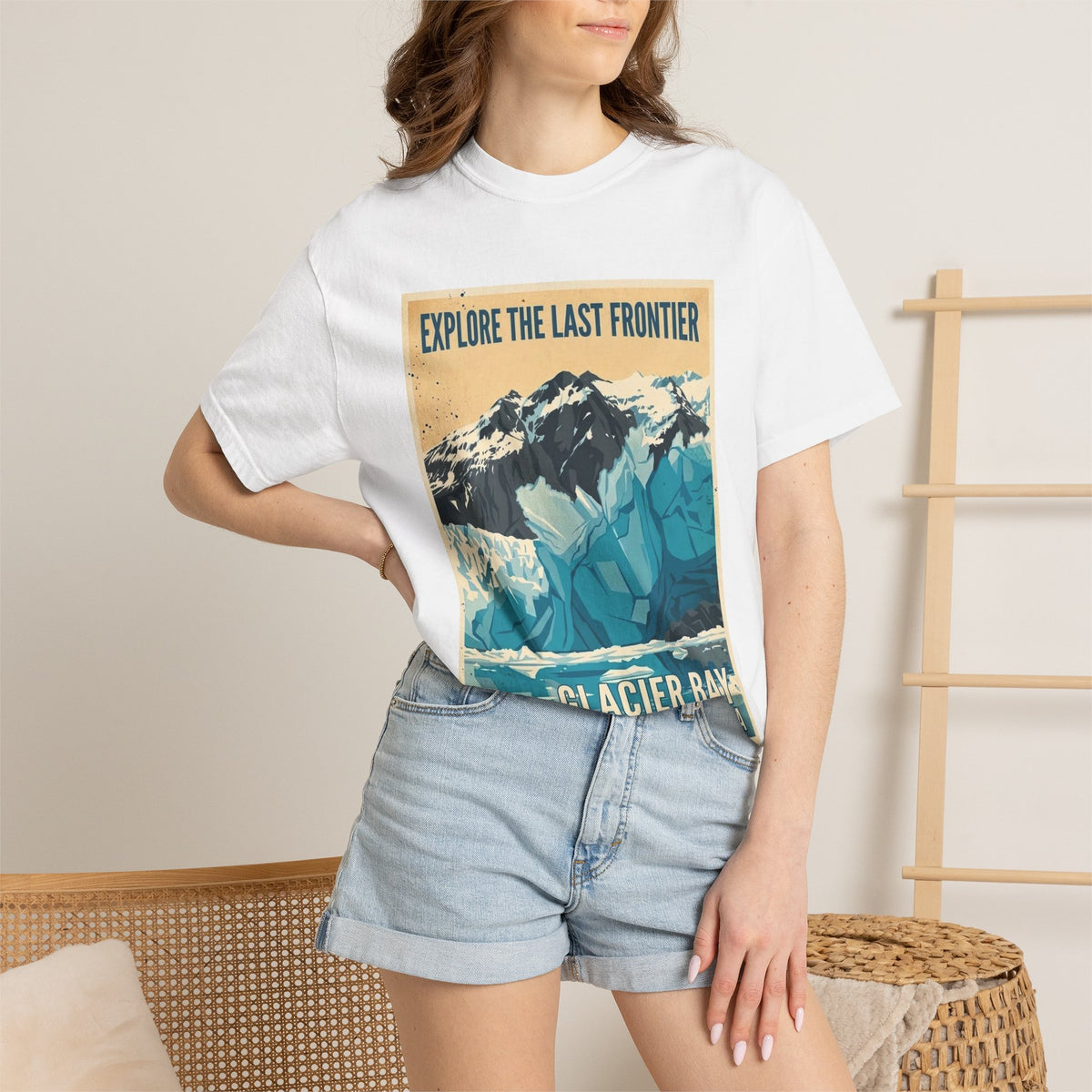 Camiseta con póster del Parque Nacional de la Bahía de los Glaciares | Camiseta de viaje a Alaska