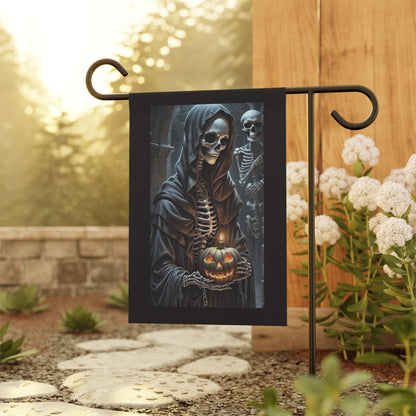 Grim Reaper Skeleton with Jack O'Lantern Garden Banner | Halloween Yard Decor