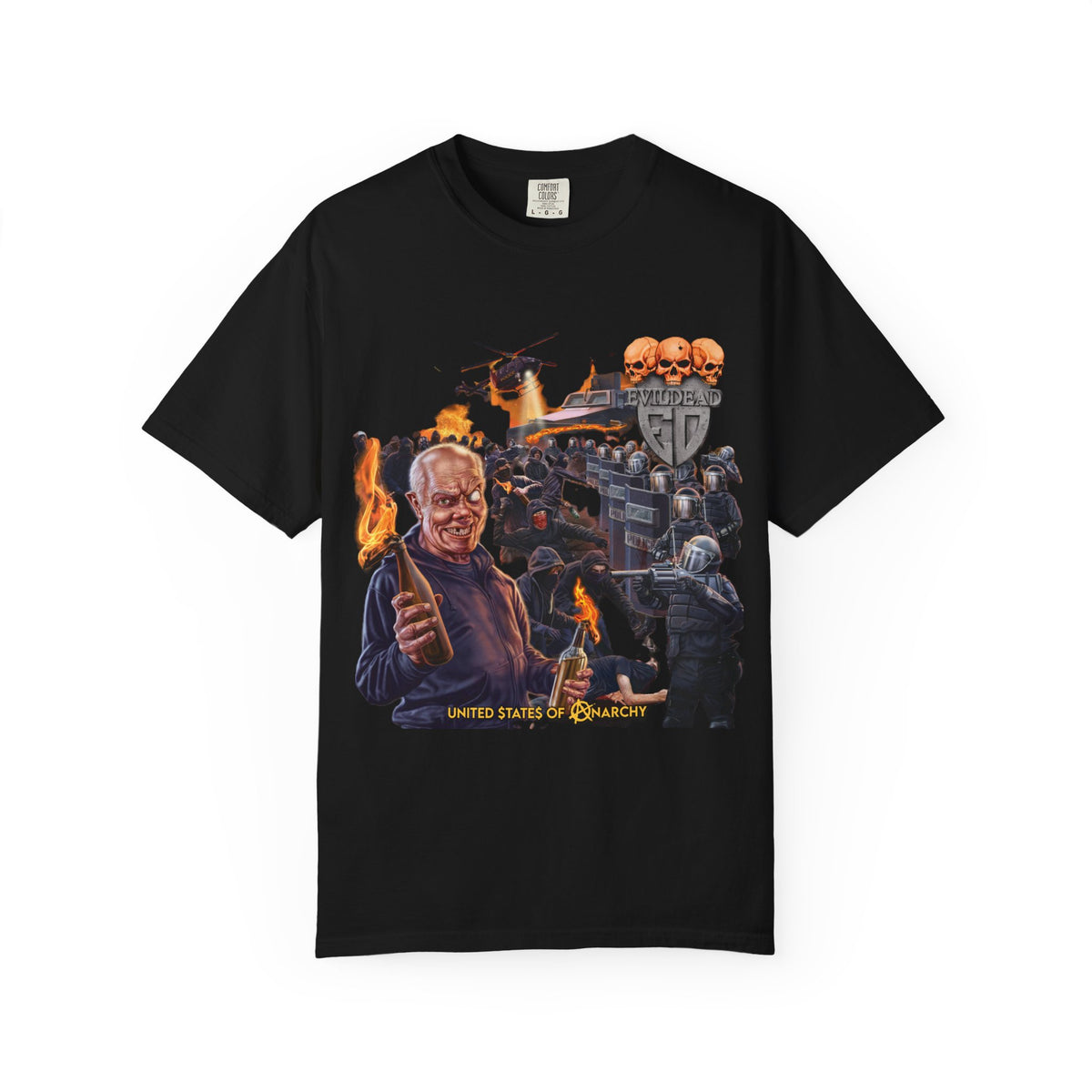 Camiseta con la portada del álbum United States Of Anarchy de Evil Dead | Camiseta gráfica de calavera de Thrash Metal estadounidense de Evil Dead