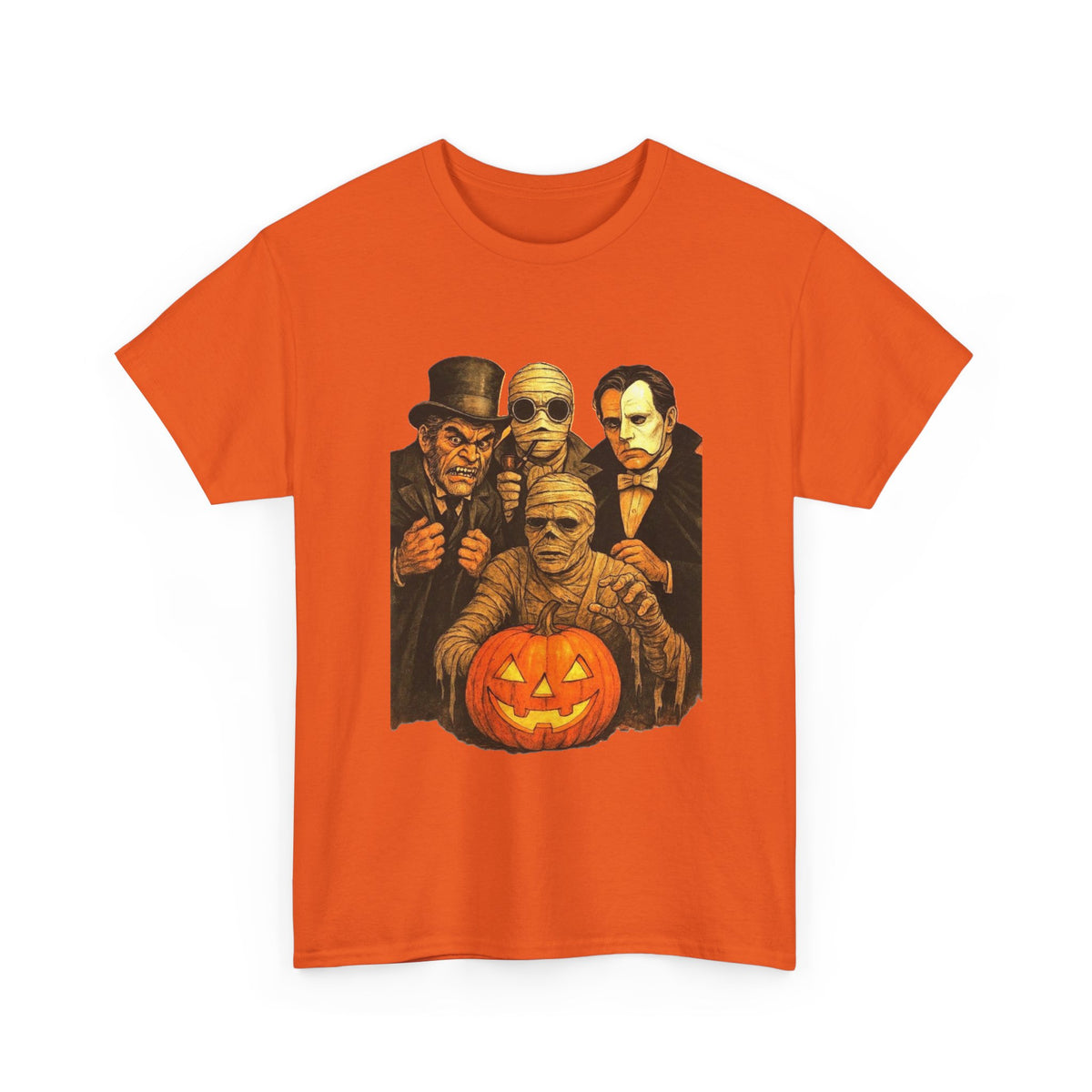 T-shirt Monstres classiques de l'horreur avec lanterne Jack-O'-Lantern | T-shirt équipe des monstres d'Halloween