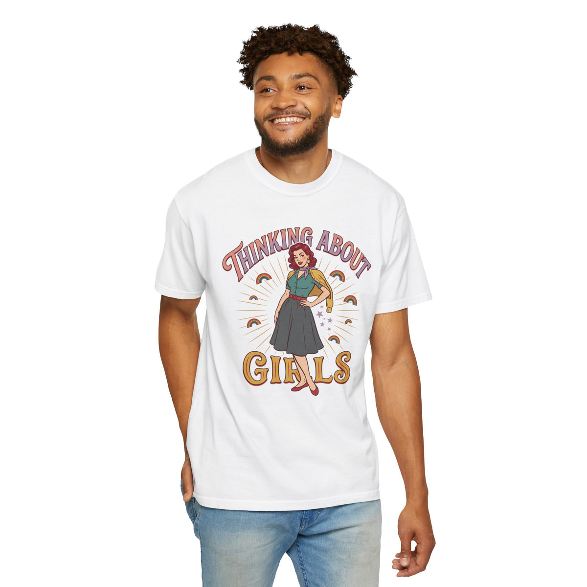 T-shirt style pin-up fierté LGBTQ Thinking About Girls | T-shirt avec illustration rétro