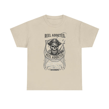 Skull Reel Addicted Fishing Design T-Shirt