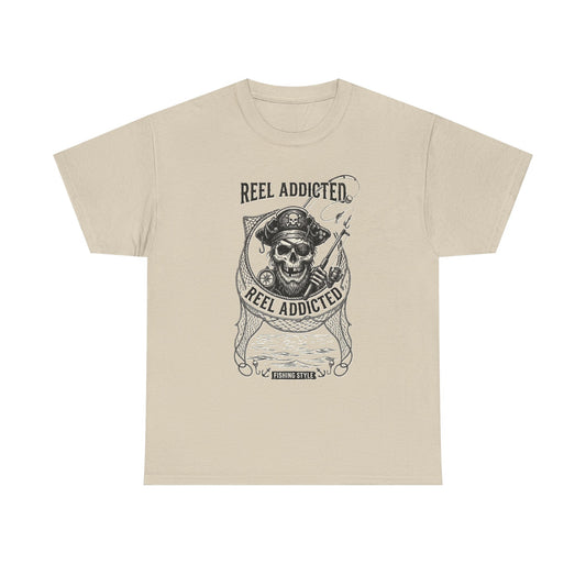 Skull Reel Addicted Fishing Design T-Shirt
