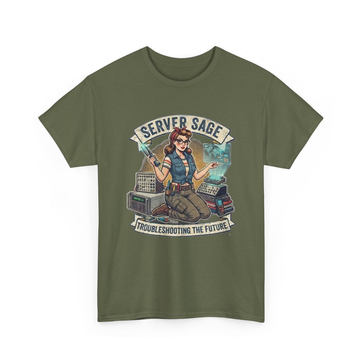 Server Sage Troubleshooting the Future T-Shirt | IT Technician Retro Tech Shirt