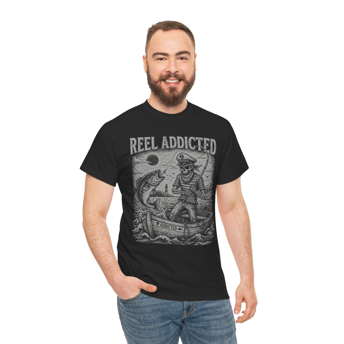 Camiseta de pescador y barco de pesca Reel Addicted