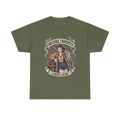 Fireside Favorite Pinup Firefighter Tee | Always Ready vintage badge