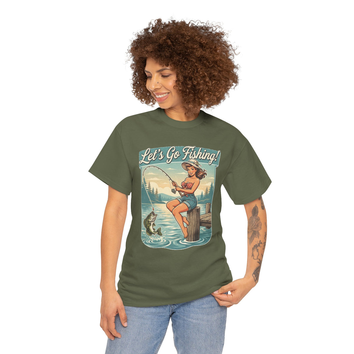 Let's Go Fishing Vintage Angler Graphic T-Shirt