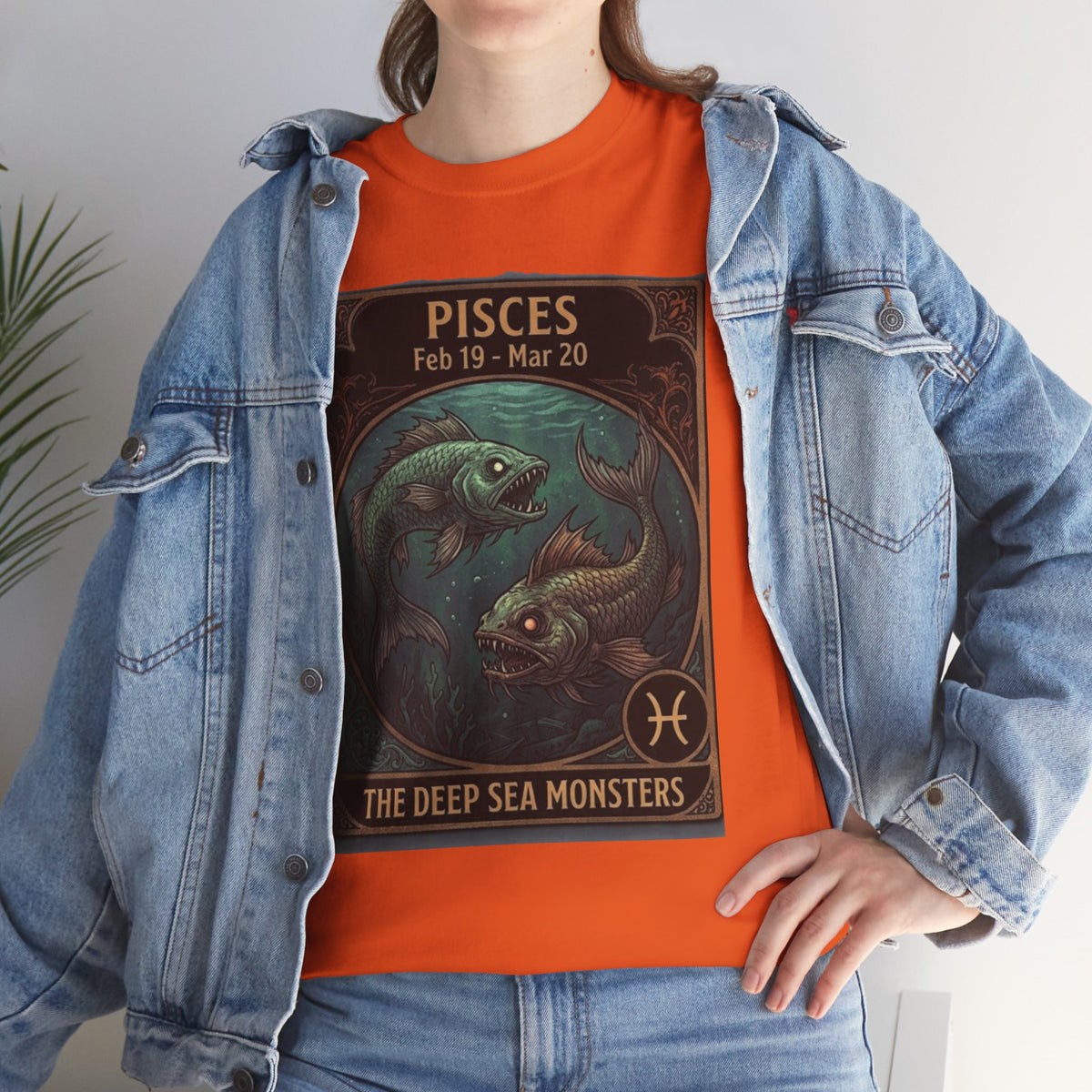 T-shirt Poissons : Monstres des abysses | Design d'affiche astrologique du zodiaque pour Halloween