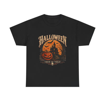T-shirt vintage avec scène de citrouille d'Halloween | Graphisme rétro « Trick or Treat »