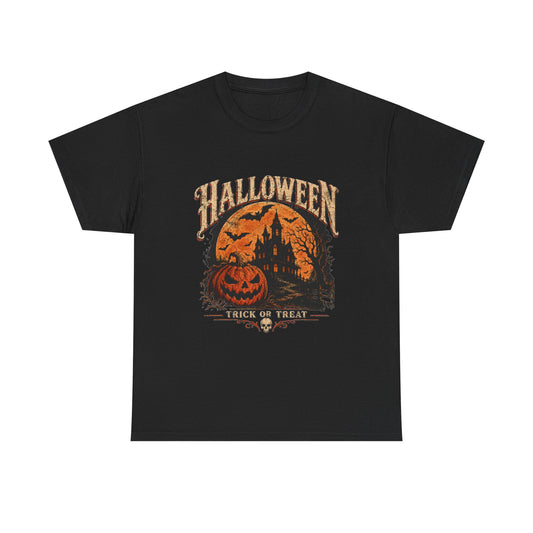 Vintage Halloween Pumpkin Scene T-Shirt | Trick or Treat Retro Graphic