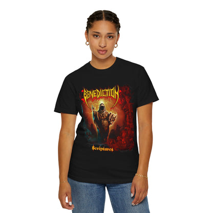 Illustration pour pochette d'album du groupe Benediction Scriptures | T-shirt au design death metal