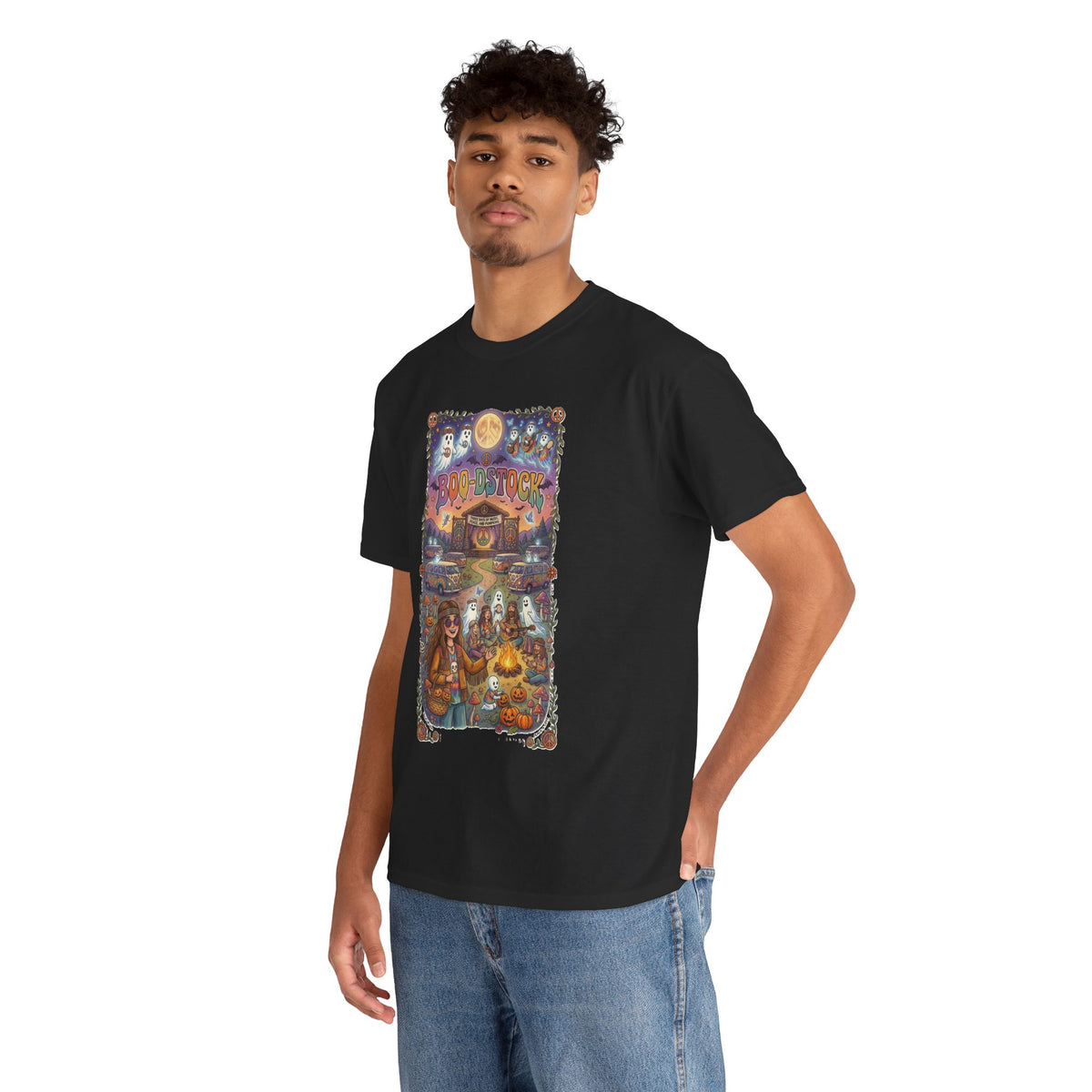 T-shirt d'Halloween hippie Boo-dstock | Tee-shirt d'Halloween effrayant hippie