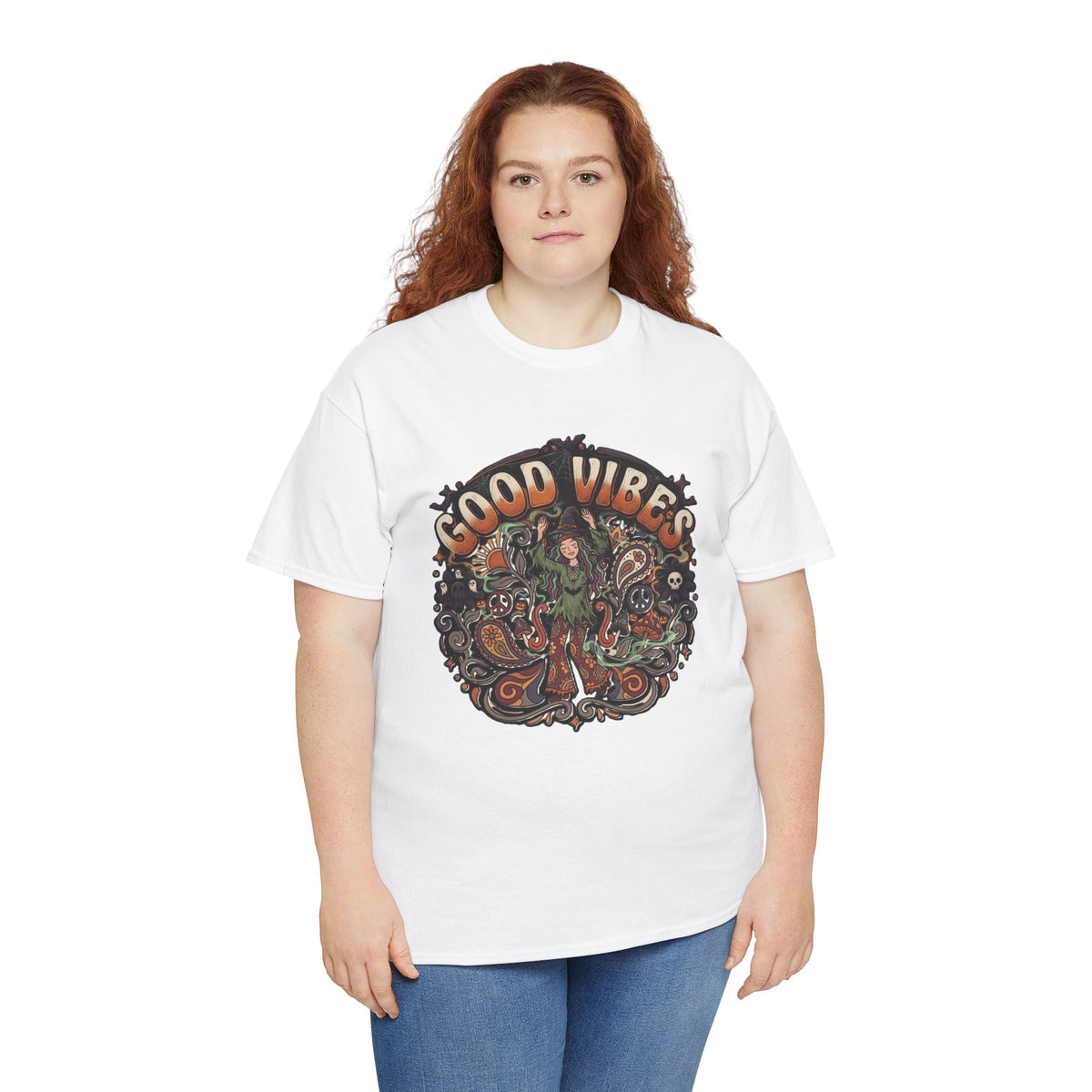Good Vibes Halloween Tee | Psychedelic Floral Illustration