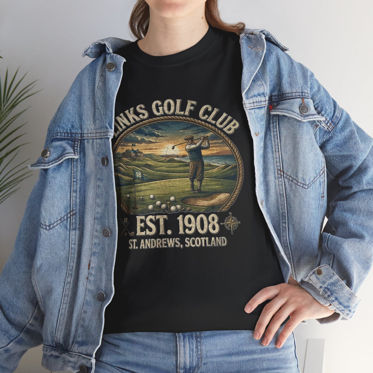 T-shirt illustration golfeur vintage Links Golf Club | EST. 1908 St. Andrews Écosse