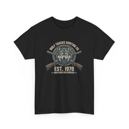 Wolf Head with Crossed Rifles T-Shirt | Hunting Club EST. 1976