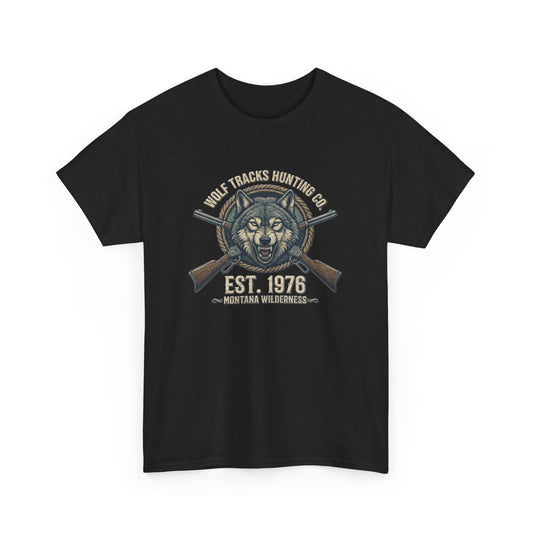 Wolf Head with Crossed Rifles T-Shirt | Hunting Club EST. 1976