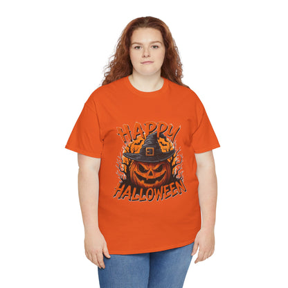 Jack-o'-Lantern Witch Hat Happy Halloween T-Shirt | Pumpkin Scary Mask Tee