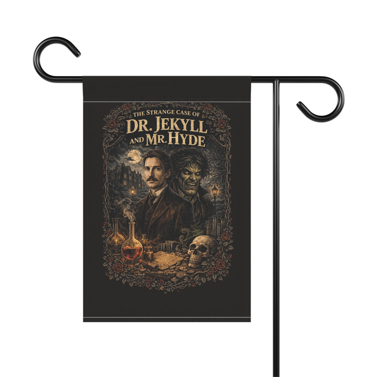 Dr. Jekyll and Mr. Hyde Illustration Garden Flag | Gothic Novel Banner