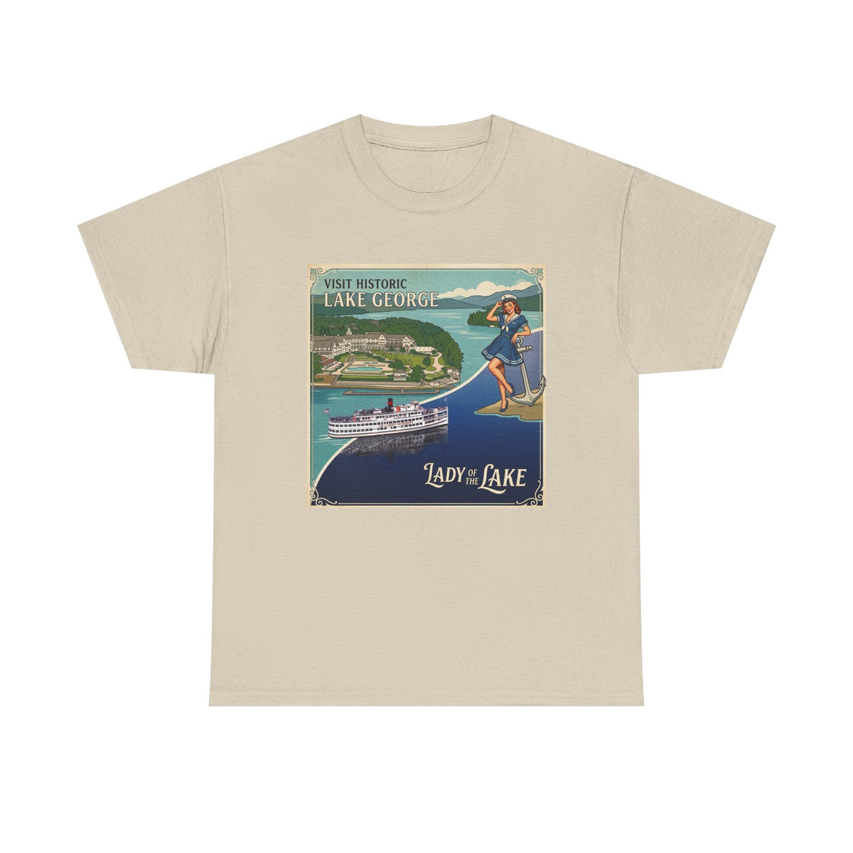 Lake George Upstate NY National / Lady of the Lake vintage poster T-Shirt | Lake George pin up