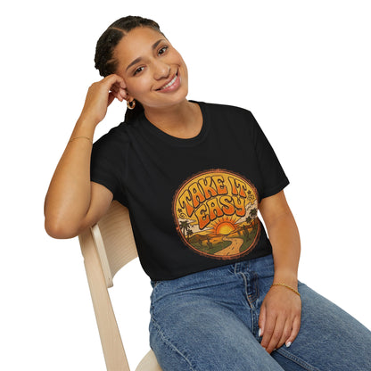 T-shirt Take It Easy sunset road | graphique rétro coucher de soleil et palmiers