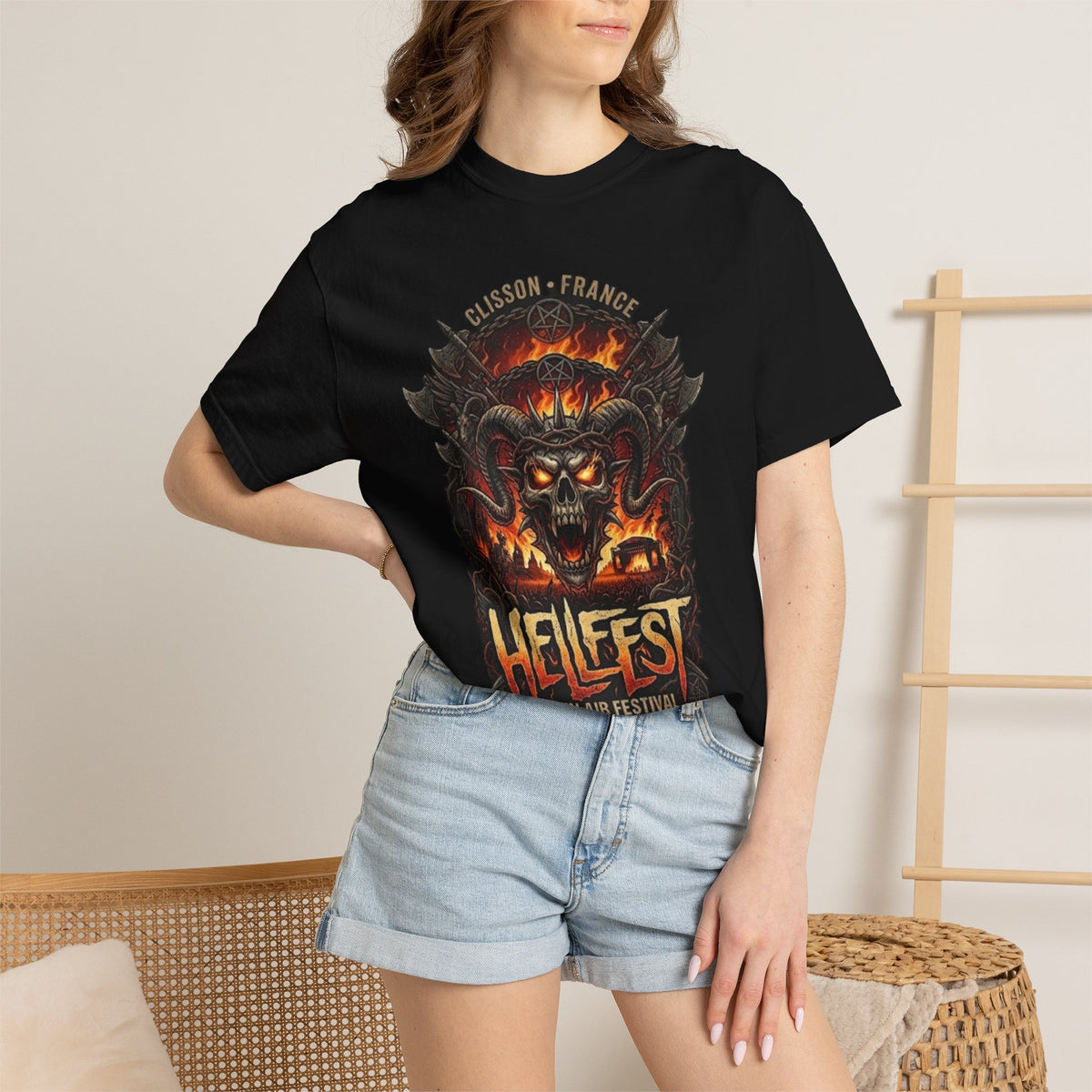 Hellfest Skull Flame Illustration T-shirt | Metal Festival Tee
