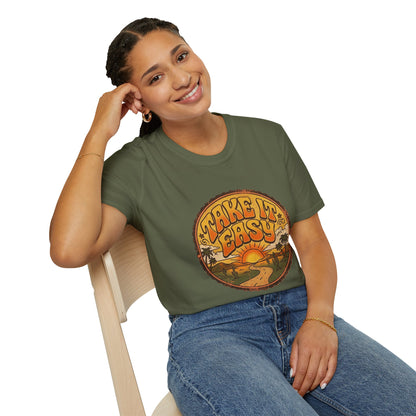 T-shirt Take It Easy sunset road | graphique rétro coucher de soleil et palmiers