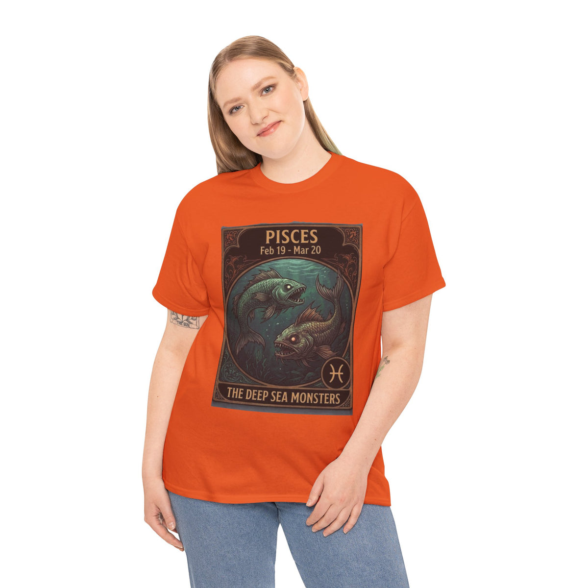T-shirt Poissons : Monstres des abysses | Design d'affiche astrologique du zodiaque pour Halloween