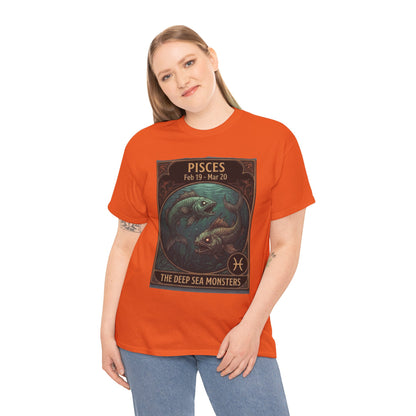 T-shirt Poissons : Monstres des abysses | Design d'affiche astrologique du zodiaque pour Halloween