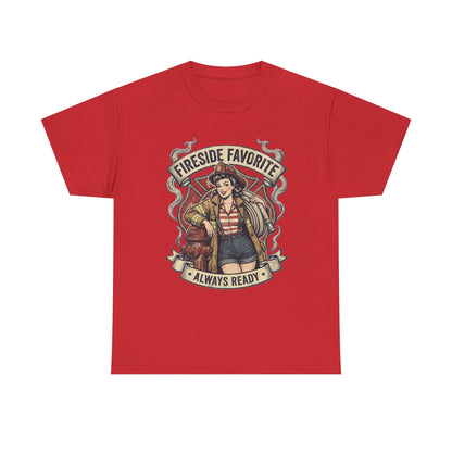 Fireside Favorite Pinup Firefighter Tee | Always Ready vintage badge