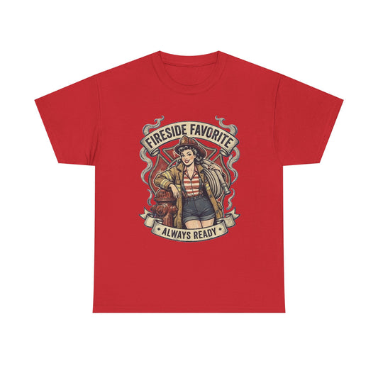 Fireside Favorite Pinup Firefighter Tee | Always Ready vintage badge
