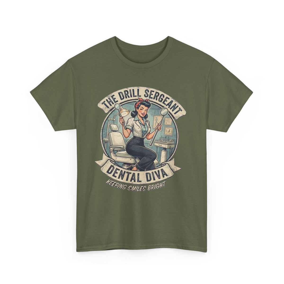 Drill Sergeant Dental Diva T-Shirt | Retro Pinup Dentist Graphic