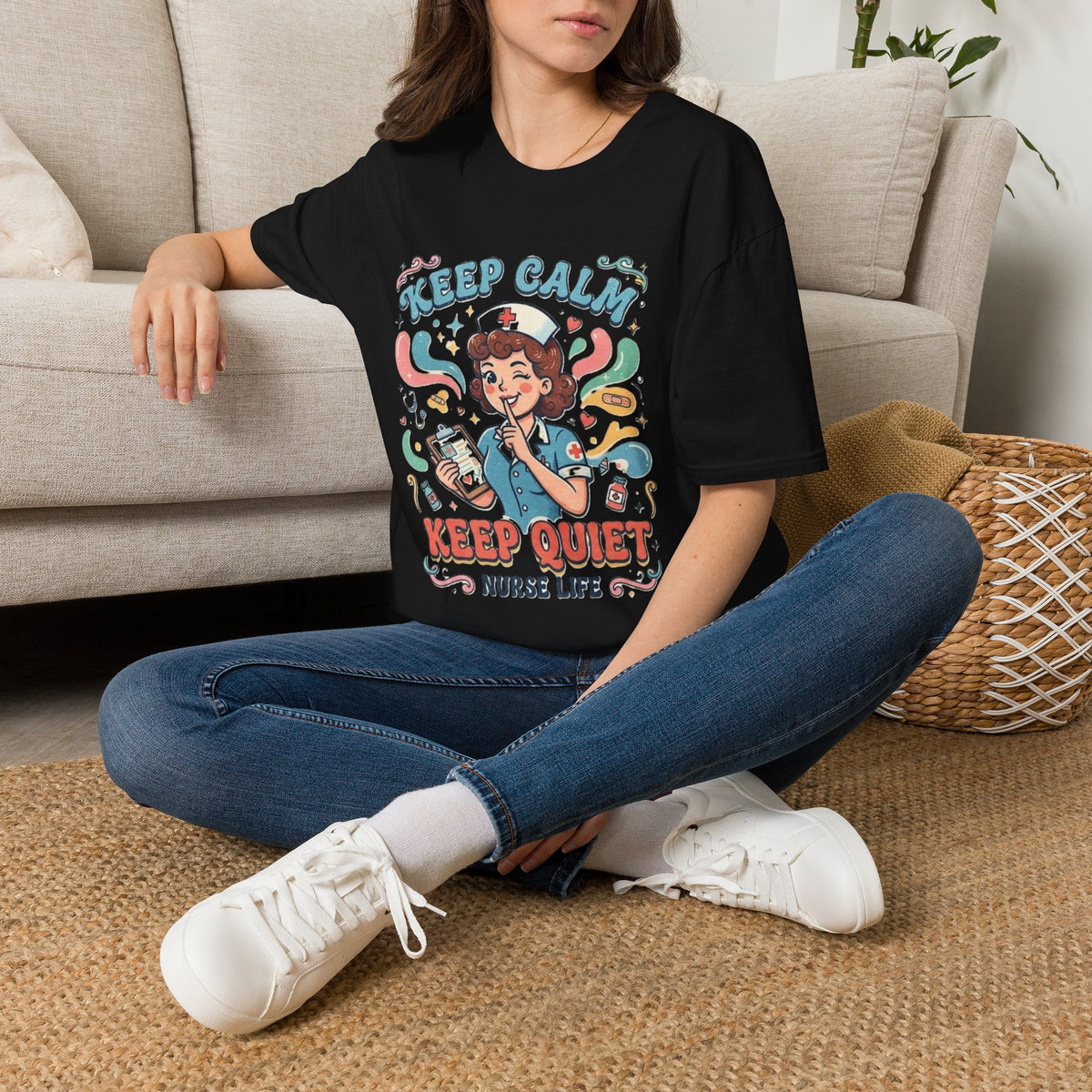 Keep Calm Keep Quiet Nurse Life T-Shirt | Nurse Illustration Tee
