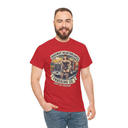Highway Heartbreaker Trucking Co pinup girl T-Shirt | Trucker Rig Vintage Badge