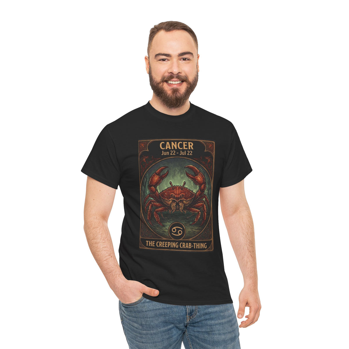Camiseta con ilustración del cangrejo del zodiaco Cáncer | Diseño de póster de astrología para Halloween