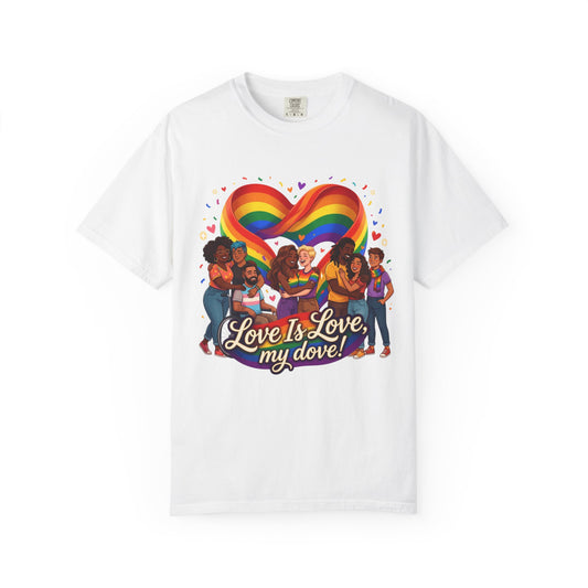 T-shirt LGBTQ cœur arc-en-ciel Love Is Love | T-shirt avec illustration de fierté LGBTQ pour couples diversifiés