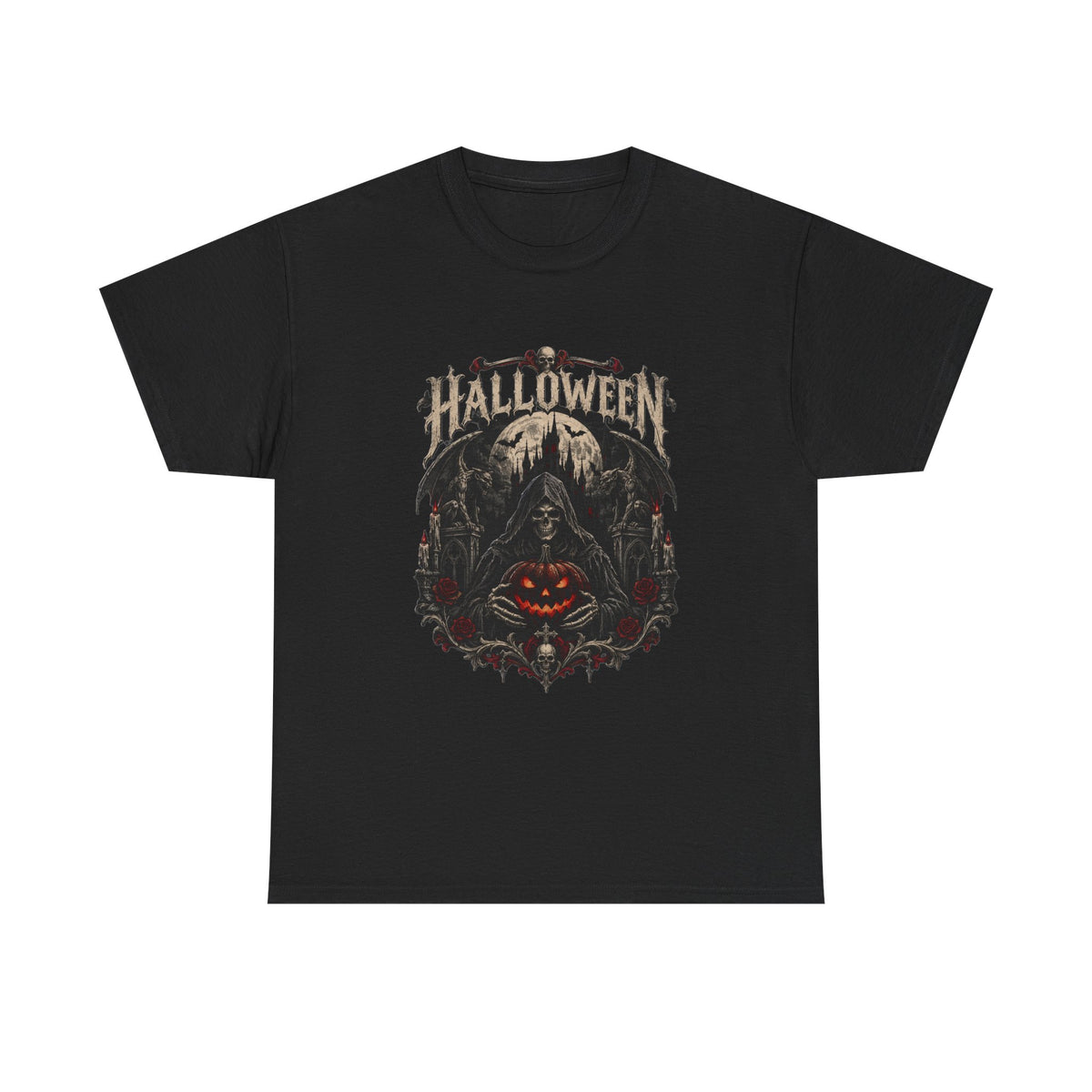 Camiseta de Halloween de calavera y calabaza | Camiseta de Jack-O'-Lantern en bosque espeluznante