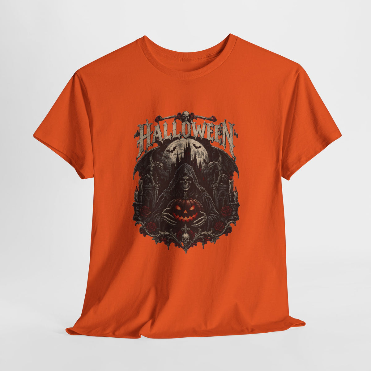 Camiseta de Halloween de calavera y calabaza | Camiseta de Jack-O'-Lantern en bosque espeluznante