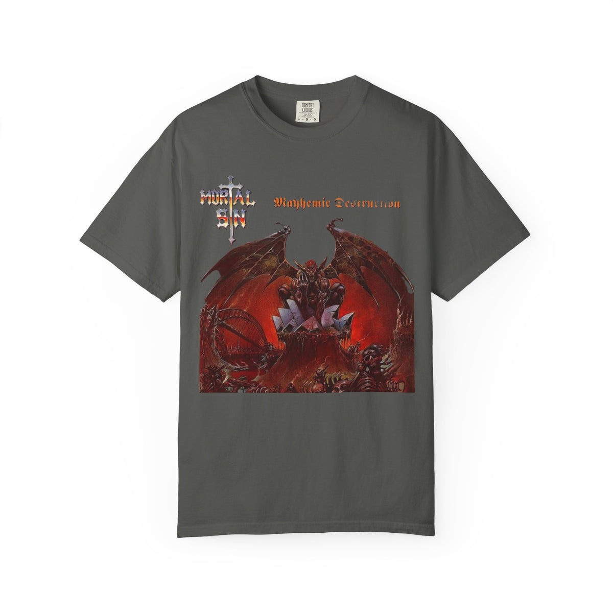 Mortal Sin Mayhemic Destruction Album Cover T-shirt | Australian Thrash Metal Band Tee