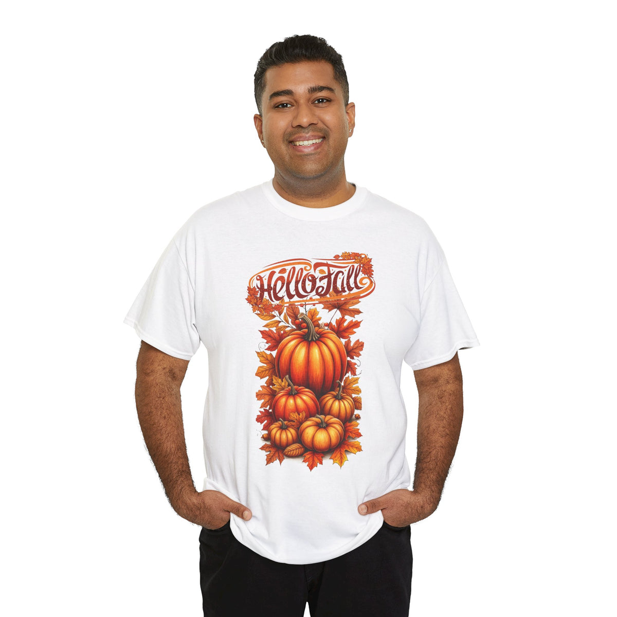 Hello Fall Pumpkin Stack T-Shirt | Autumn Leaves Tee