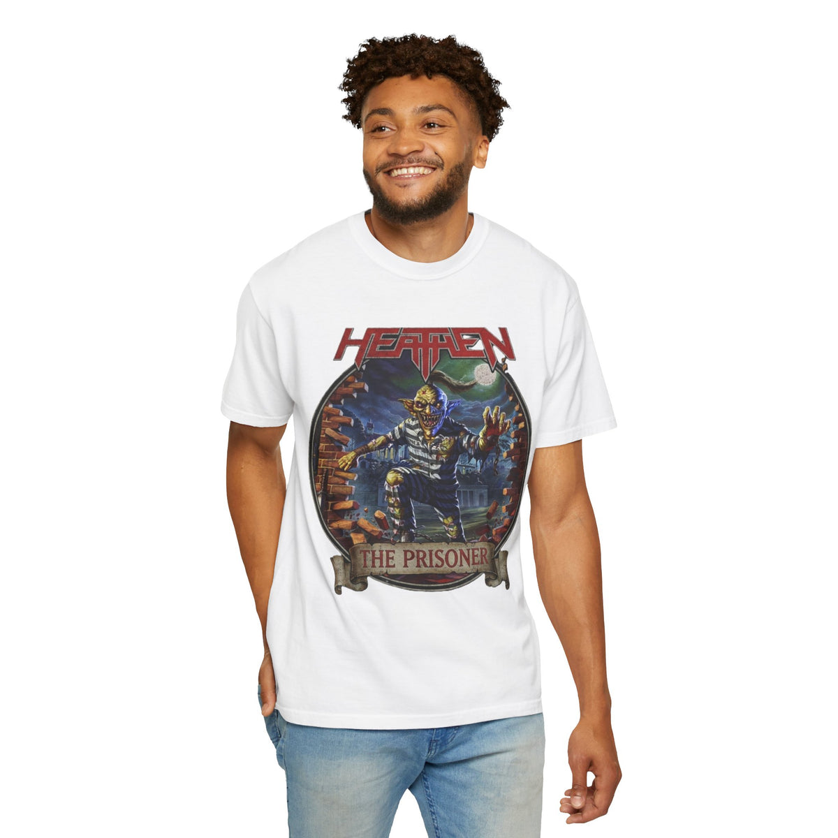 T-shirt avec pochette de l'album The Prisoner de Heathen | T-shirt graphique de groupe de Heavy Metal