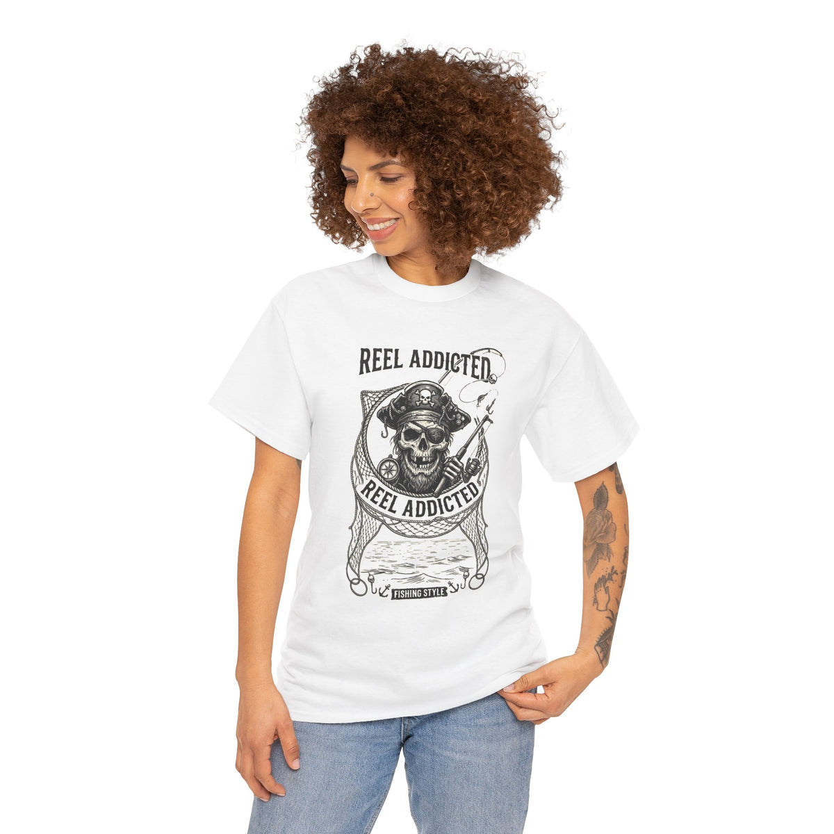 Skull Reel Addicted Fishing Design T-Shirt