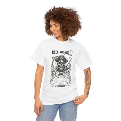 Skull Reel Addicted Fishing Design T-Shirt