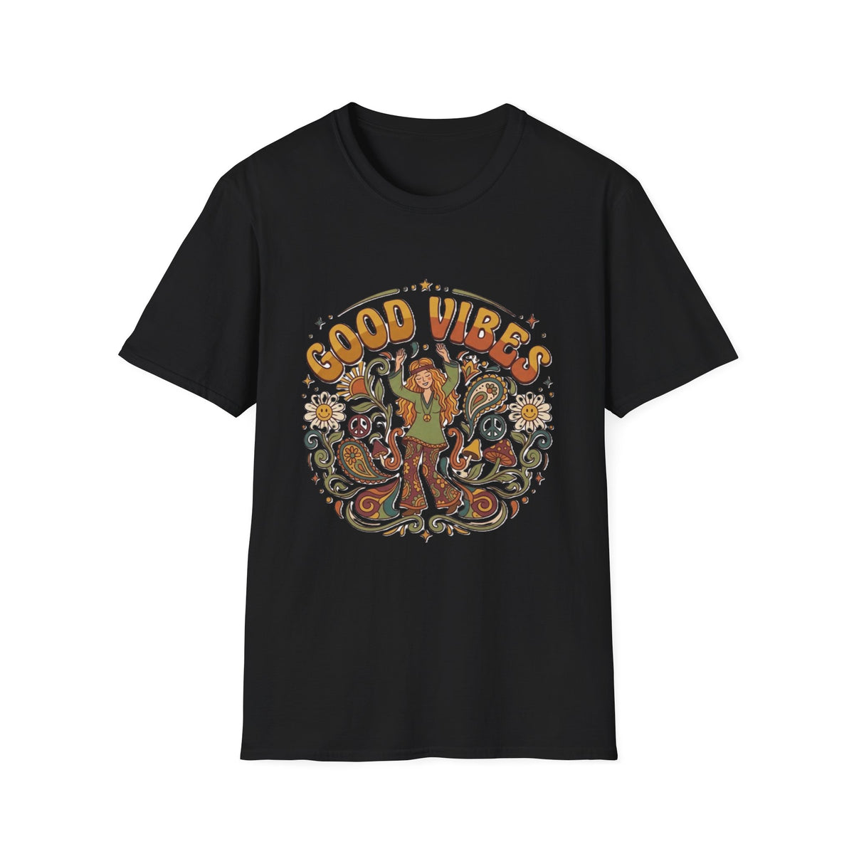 Good Vibes Hippie Flower Power T-Shirt | Retro 70s Peace Design