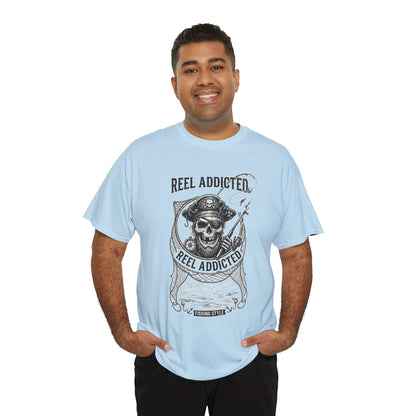 Skull Reel Addicted Fishing Design T-Shirt