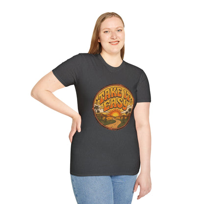 T-shirt Take It Easy sunset road | graphique rétro coucher de soleil et palmiers