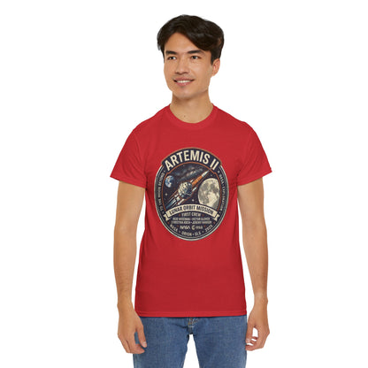 T-shirt de la mission Artemis II en orbite lunaire | Motif écusson fusée lunaire