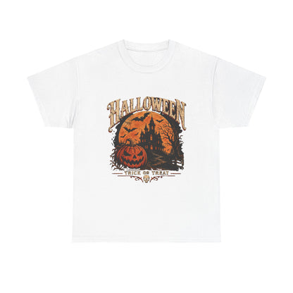 T-shirt vintage avec scène de citrouille d'Halloween | Graphisme rétro « Trick or Treat »