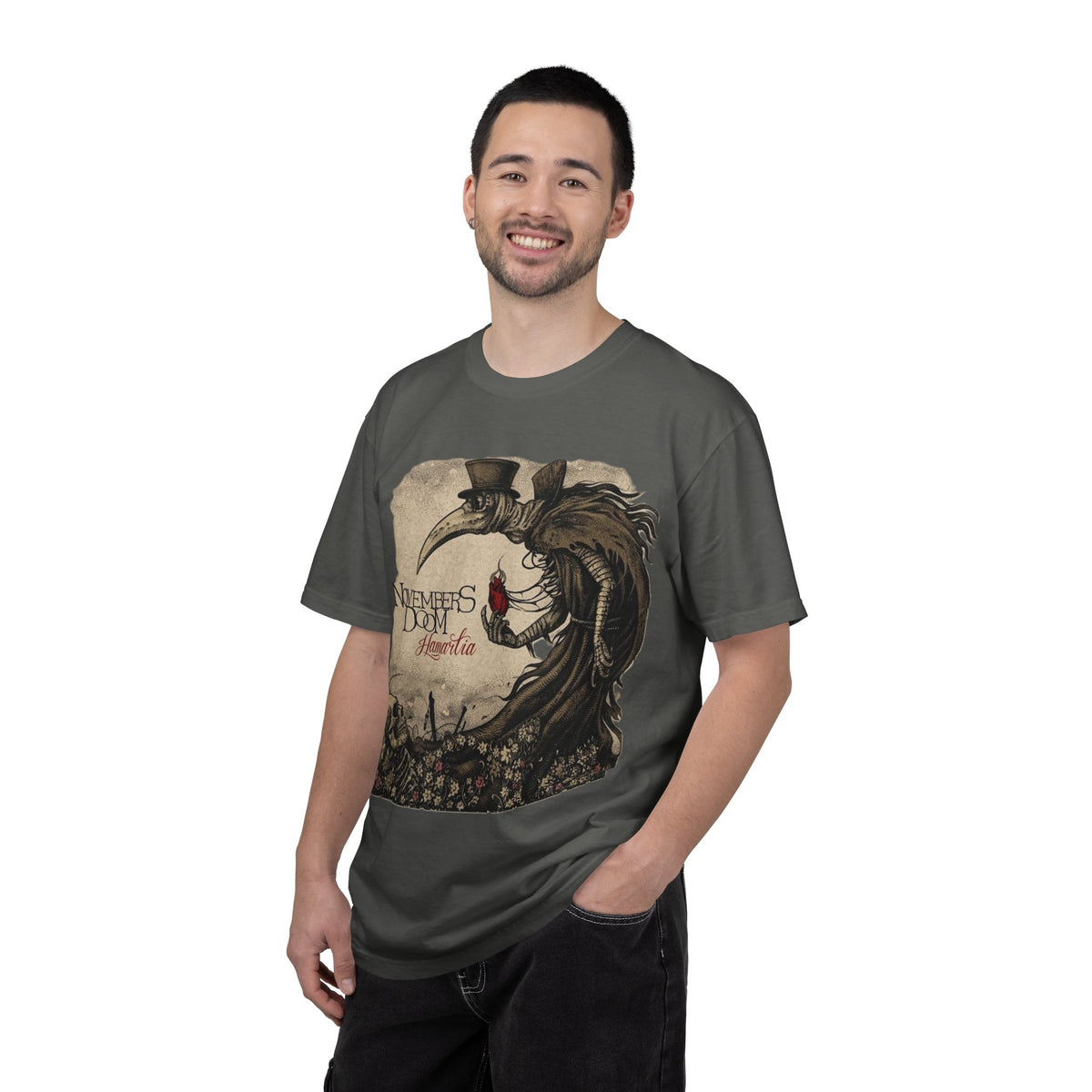 T-shirt du groupe de gothic doom metal Novembers Doom avec l'illustration médiévale de l'album Hamartia